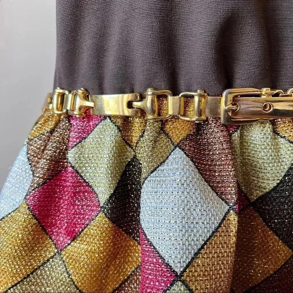 NWT Y2K Alice + Olivia Chocolate Brown Checkered Turtleneck Mini Dress M - Picture 5 of 13